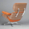 Back view of Eames Mid-Century Modern Lounge Chair in Walnut Wood and Camel Brown Leather