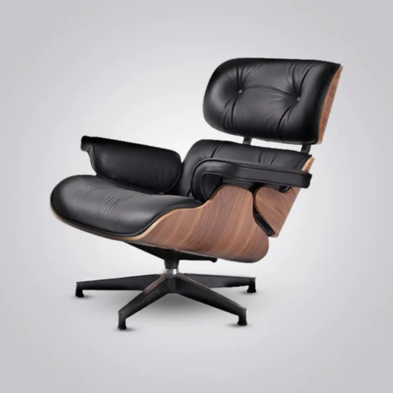 45-degree perspective view of the premium lounge chair charles eames in a modern interior.