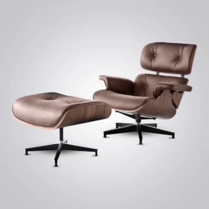 Classic Eames Lounge Chair & Ottoman – Chocolate Brown Leather, Walnut Wood & Black Base
