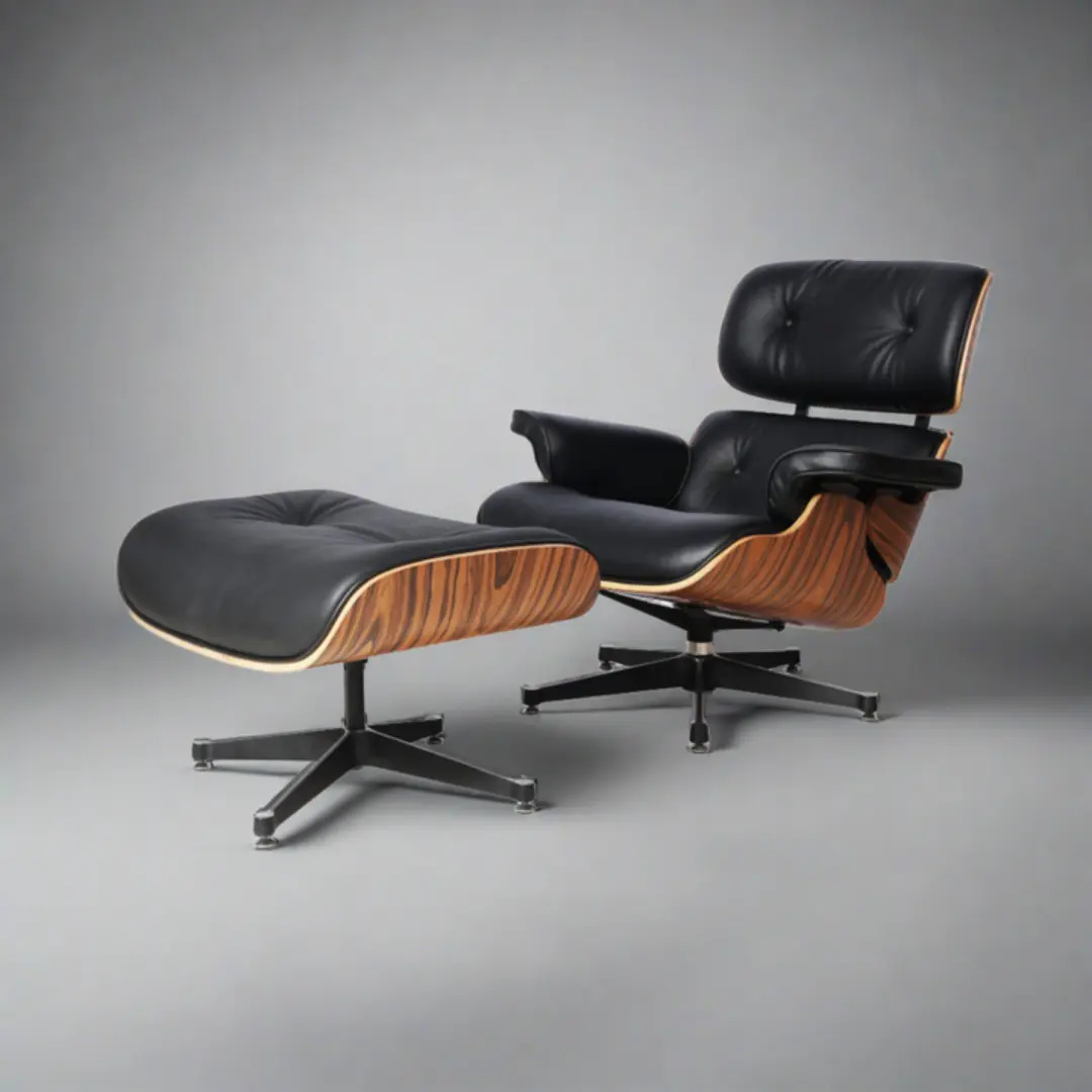 eames-lounge-chair-and-ottoman-black-leather-rosewood Charles Eames Iconic Lounge Chair & Ottoman – Rosewood Frame, Black Leather & Black Base - Image 1