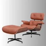 Classic Eames Lounge Chair & Ottoman – Tan Brown Leather, Walnut Wood & Black Base