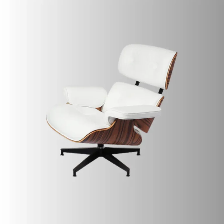 Rear view of lounge chair charles and ray eames showing the high-quality 7-layer rosewood laminated veneer shell.