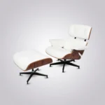 Premium lounge chair charles and ray eames reproduction in white aniline leather and rosewood shell.